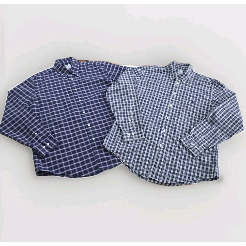 Brooks Brothers Regent Non Iron Shirt Men L Lot of 2 Plaid LS Supima Cotton Edgy